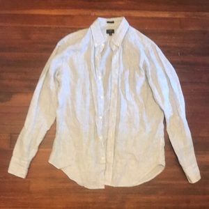 J Crew 100% Linen Blue & White Stripe Shirt
